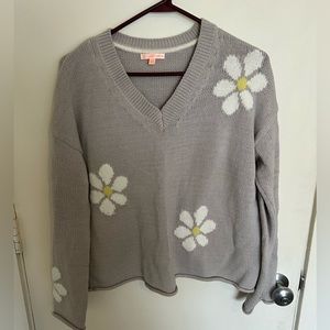 Lisa Todd Grey Flower Sweater. Size Small.